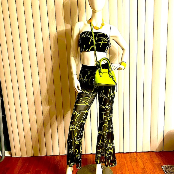 Stylish Black and lime green Women's Pants Set - Picture 2 of 11
